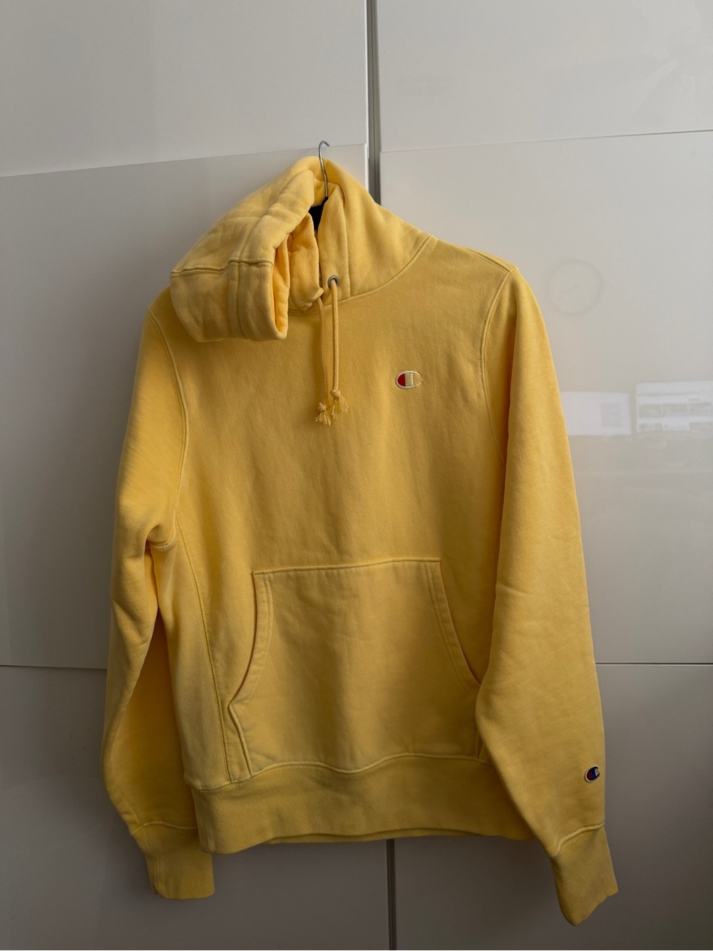 Champion Yellow Crewneck Hoodie with Small Embroidered Logo